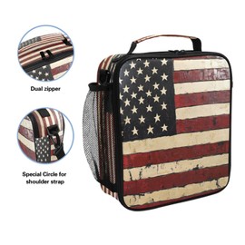 ALAZA American Flag Lunch Box for Women Men Insulated Lunch Bag with Shoulder Strap Reusable Kids Lunchbox USA Flag Patriotic Cooler Tote Lunch Bag for Office Work School Picnic