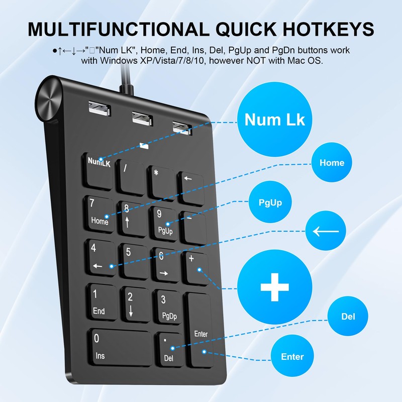 Suejezt 18 Key Wired Numeric Keypad with 3 Port USB