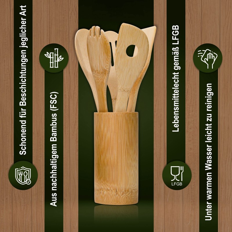 Heim.Liebe Premium Wooden Bamboo Spoon Set Including Container - Sustainable