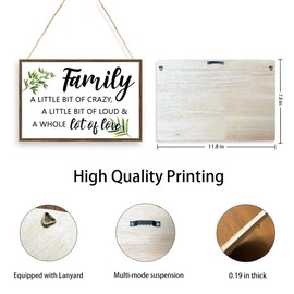 Family a Little Bit of Crazy Sign,Family Rustic Hanging Wooden Sign,Inspirational Quotes Sign for Office Bedroom Entryway,Inspirational Wooden Wall Art,Family Quote Signs