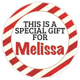 This is a Gift for Melissa - Circle Sticker Decal 3 Inch - Candy Cane Merry Christmas Gift Tag Present Tree Holiday Custom Name Santa Claus
