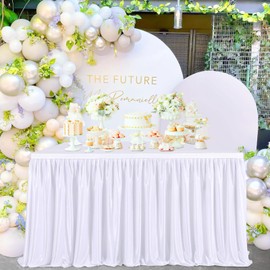 White Table Skirts for Rectangle Tables 6ft Fitted Polyester Table Cloth for Wedding Birthday Party Baby Shower Dessert Table Decorations