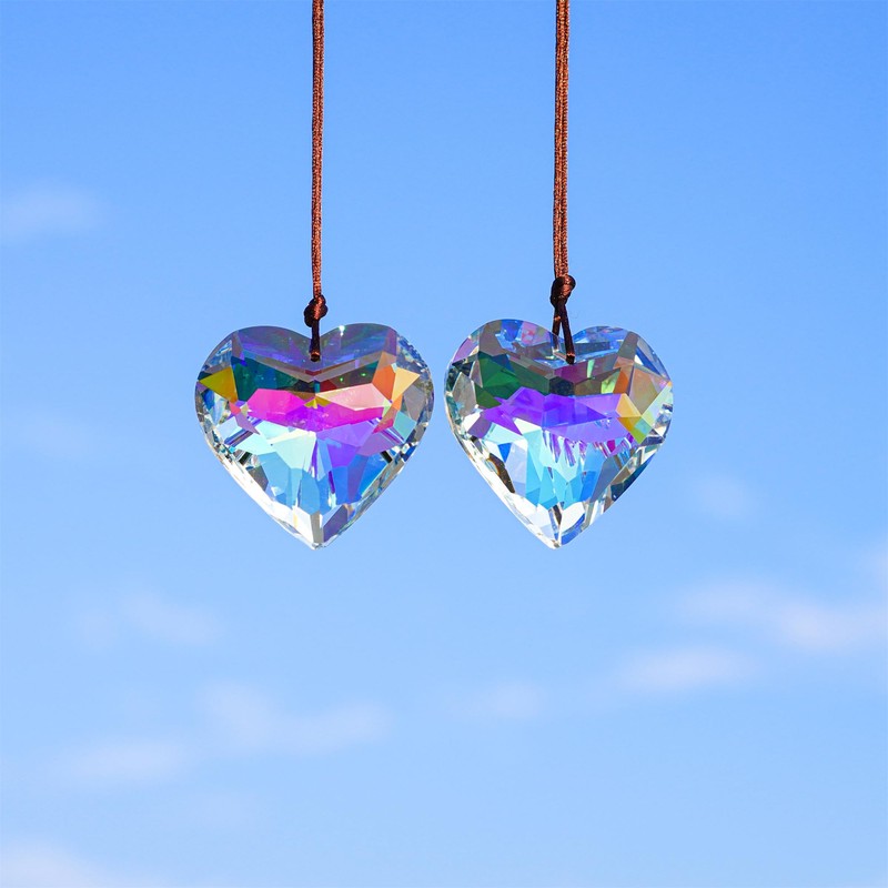 H&D Crystal Heart Shape Pendant, Glass Rainbow Suncatcher