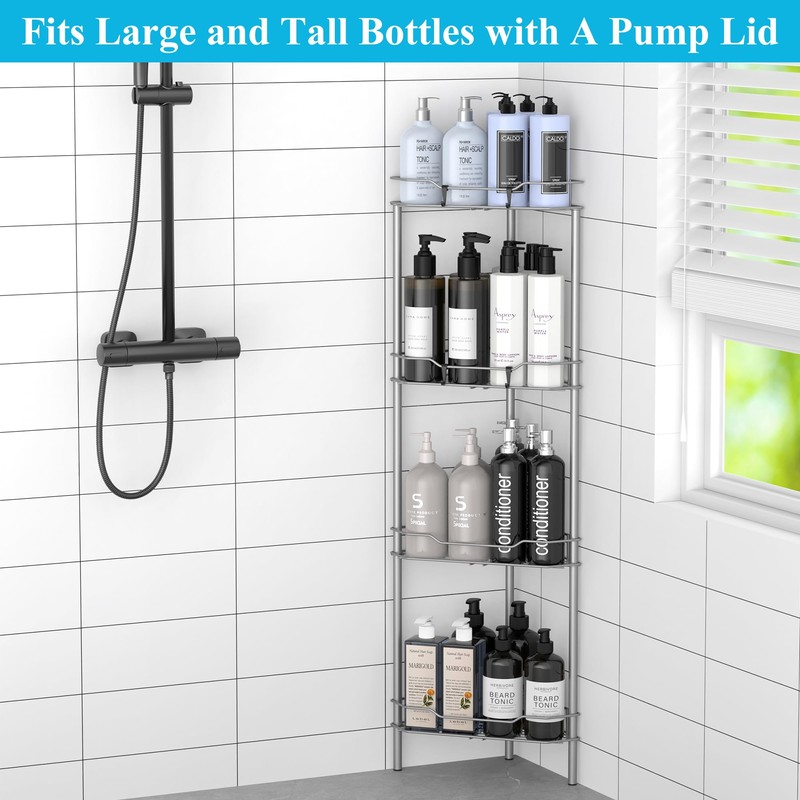 4 Tier Floor Standing Corner Shower Caddy Organizer Shelf with