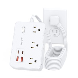 DEPOW Surge Protector Power Strip with Flat Plug, 10 FT Extension Cord with 6 AC Outlets 4 USB Ports(2 USB-C),1050J Surge Protection, Wall Mountable Charging Station for Office, Home, White