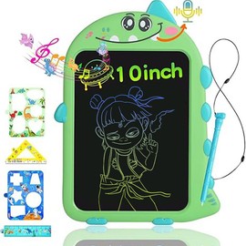 Type-C Rechargeable LCD Writing & Doodle Tablet for Kids - 10 Inch with Dino Sounds, Ideal Enrichment Toy for Ages 2-6, Perfect Birthday Gift - Color: Green upgrade can record and play sound-Dino Sound