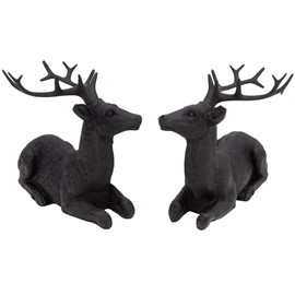 B2S BACK2SEASON Reindeer Pair Nilan Black Lying Elegant Christmas Decoration Collecting Deer Artificial Stone Set of 2