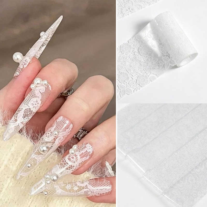 White & Gold Lace Nail Foil Sheets, 10 Rolls Nail
