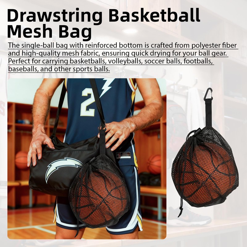 DLBEEM 4 Pcs Single Basketball Bag Mesh Drawstring Volleyball Socce