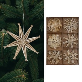 Straw Stars, Straw Decoration, Set of 18 Stars, Straw Diameter 10 cm, Hanger, Christmas Tree Decoration, Tree Decorations (1 x Set of 18 Straw Stars)