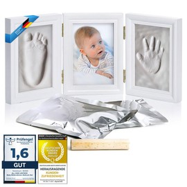 all Kids United® Baby Picture Frame Imprint Set - Plaster Print Photo Frame for Hand Print, Foot Print & Photos; Gift Set for Birth, Christening, Baby Part, etc. 3-Piece White (Plaster)