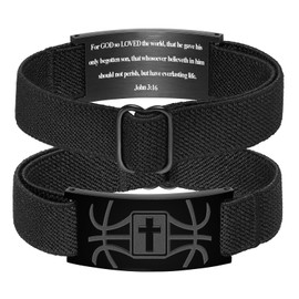 KLIFOWDY Bracelets for Men Boys Basketball Cross Bracelet Elastic Strap Stainless Steel Adjustable Bible Verse Bracelets Christian Jewelry Father's Day or Graduation Gifts
