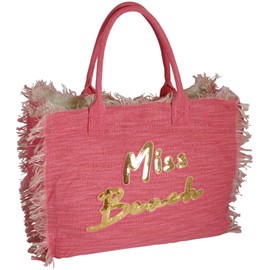 Miss Beach - Beach Bag with Zip - 29 or 17 Litre Volume - Picnic Bag - Canvas Shopper, Fuchsia XL