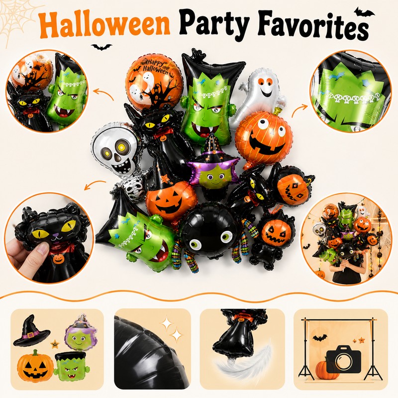 Mini Halloween Foil Balloons – Bat, Pumpkin and Skull Party