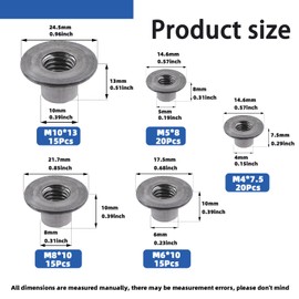Glarks 85pcs M4, M6, M8, M10 Round Base Weld Nuts, Carbon Steel Tee Nut, T-Nut Mounting Hardware Fitting Fastener Through Hole Flange Insert Female Thread