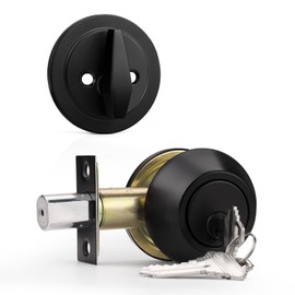 Probrico 1 Pack Black Single Cylinder Deadbolt Lock Set, Keyed One Side Door Lock for Exterior and Interior Door
