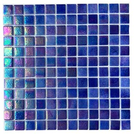 Tenedos Square Iridescent Recycled Glass 1x1 Mosaic Floor Wall Tile Backsplash for Kitchen, Swimming Pool Tile, Bathroom Shower, Accent Decor (Box of 10 Sheets, Purple)