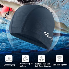Lycra Swimming Cap, Firesara Swim Cap Anti-Tear Swim Hat Comfortable No-Slip for Men Women Long Short Hair Adult Boys Girls-Grain Blue