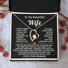 Momavo Jewelry To My Beautiful Wife - I can't live without you, Gifts For Wife Romantic, To My Smoking Hot Wife Necklace, Wife Necklace, best wife gift ever,necklace for women (Standard Box, 18k Yellow Gold Finish)
