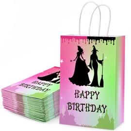 Muglunar 24 Pack 8” Party Favor Bags Pink and Green Birthday Party Decorations Small Gift Goodie Bags with Handle for Witch Theme Parties Supplies