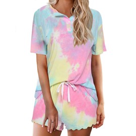 Ekouaer Tie Dye Pajamas Set Womens Loungewear Sleepwear 2 Piece PJ Sets