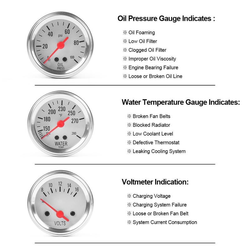 Dyno Racing 2inch 52MM Triple Gauge kit Volt Meter Water