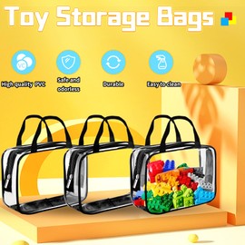 6PCS Toy Storage Bags, Clear Waterproof Toy Organizer Bags with Labels, Suitable for Storing Building Blocks, Puzzles, Stationery, and Books (6PCS L: 11.8 * 8.66 * 3.9In)