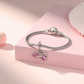 TIZU 925 Sterling Silver Birthstone Charms for Bracelets and Necklaces, Infinity Heart with Crown Bracelet, Bead Charm Jewellery Gifts for Women, Girls, Birthday, Mother's Day, Cubic Zirconia, ruby