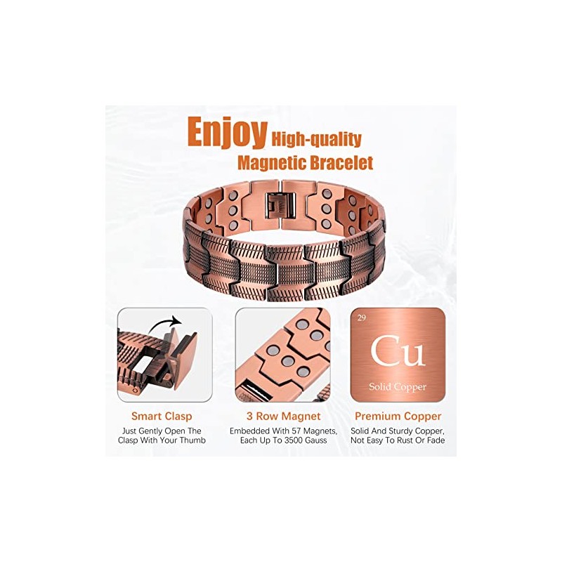 Jeracol Jeracol 99.99% Soild Copper Magnetic Bracelets for Men,3X Ultra
