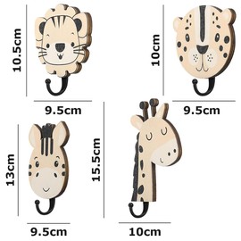 TOMVAES 4 Pcs Wooden Animal Wall Hooks, Animal Shape Linked, Boxwood Giraffe Lion Hanger, Decorative, for Living Room, Bathroom, Bedroom, Home Decor