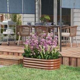 Outsunny 3.5' x 2' x 1' Galvanized Raised Garden Bed Kit, Outdoor Metal Elevated Planter Box with Safety Edging, Easy DIY Stock Tank for Growing Flowers, Herbs & Vegetables, Brown