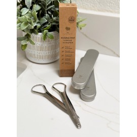 Me Mother Earth Stainless 2 pack Steel Tongue Scraper for Adults with 2 Metal Travel Cases – Durable Metal Cleaner for Oral Care, Fresh Breath, and Eco-Friendly Dental Care