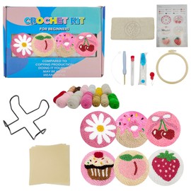 6 Piece Punch Needle Kit For Adults Beginners, Handmade Diy Embroidered Coaster Set, Food Patterns Punch Needle Kits With Instructions, Tools, Embroidery Hoop, Etc.Suitable For Children And Adults