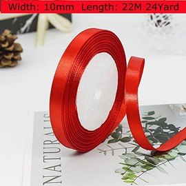 Yiran Red Satin Ribbon 10mm, 22M Solid Colors Fabric Red Ribbon for Crafting, Gift Wrapping, Balloons, DIY Sewing Project, Hair Bows, Xmas, Valentine, Presents Bouquets Floral Wedding & Cake Decoration