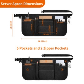 RHQQ Professional Cleaning Apron with 7 Pockets and Adjustable Waist Belt, Bartender, Chef, Waiter - Women & Men, Restaurants, Cafes, Bars, Black