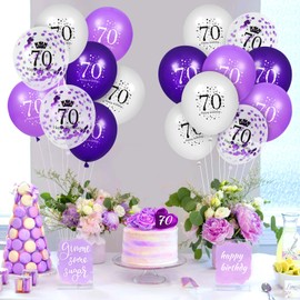 70th Purple Birthday Balloons Decorations, 16PCS Purple White Happy 70th Birthday Confetti Latex Balloons for Women Men Happy Birthday Party Wedding Anniversary Indoor Outdoor Party Supplies,12 Inch