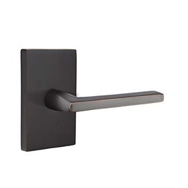 EMTEK Modern Rectangular Rosette Passage Set with Matching Finish Helios Lever - Choice of Left/Right Handing and 7 Finishes - 5112HLORHUS10B - Right Handed (RH) - Oil Rubbed Bronze (US10B)