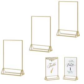 Hoshisea Pack of 3 Acrylic Table Stands, Gold Place Card Holder, Acrylic Table Stand, Menu Card Holder, for Advertising Displays, Photo Placements, Menu Displays