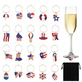 Libemskix 4th of July Wine Glass Charms, 20Pcs Patriotic Wine Glass Markers Glasses Tags for Stem Glasses Markers Independence Day Memorial Day Party Favors Supplies