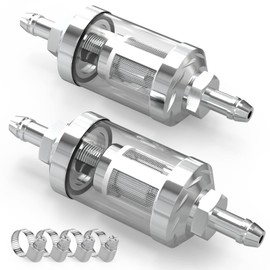 QCDENG 2pcs 5/16" Universal Gasoline Filter Inline Element, Can Disassemble and Wash Gasoline Cup Filter Element Clear Glass with Hose Clamps