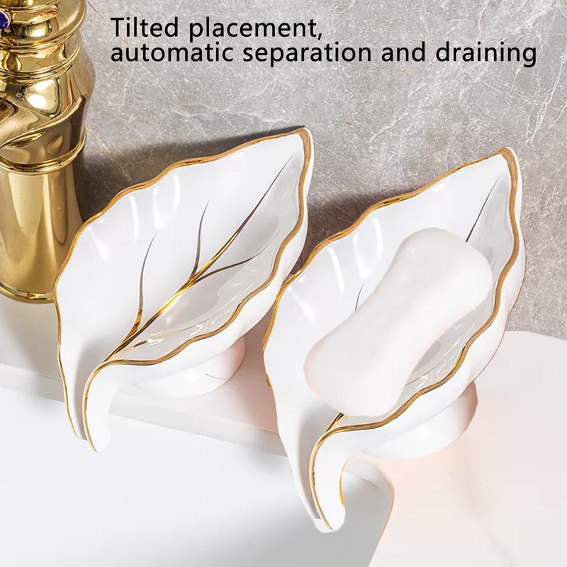 Ceramic Leaf Soap Dish, Soap Dish with Drain, Leaf Soap
