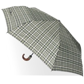 London Fog Rain Umbrella, Green Plaid, 44 Inch Arc J-Hook, Auto Open/Close
