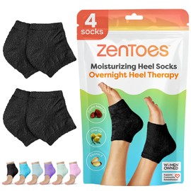 ZenToes Moisturizing Sleep Socks with Vitamin E, Olive Oil and Jojoba Seed Oil to Soften and Hydrate Dry Cracked Heels (Fuzzy Black, Regular)