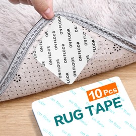 Jiyocy 10 Rug Tape Hardwood Floor No Damage, Gripper for Rug for Hardwood Floors, Carpet Tape for Area Rugs, Non Slip Rug Pads Grippers