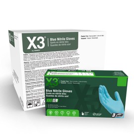 X3 Industrial Blue Nitrile Gloves, Case of 1000, 3 Mil, Size X-Large, Latex Free, Powder Free, Textured, Disposable, Non-Sterile, Food Safe, X348100