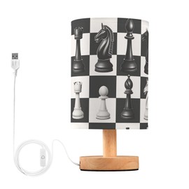 MFTJYO Bedside Table Lamp Black White Buffalo Plaid Chess Table Lamp for Bedroom Nightstand Lamp with USB Port LED Desk Lamp Shade Living Room Dorm Office