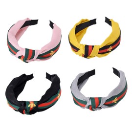 4Pcs Headbands For Women,Gold-Edged Knotted Hairband,High-Grade Fabric Stripes Hairband,Turban Hoops Twist Headbands Accessories For Girls (4Belt)