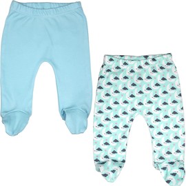 123 Bear 100% Cotton Baby Pants with Footies 100% Cotton Unisex Boys Girls (Newborn, 2-Pack Mint Print)