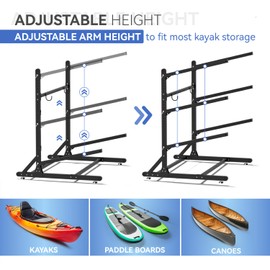 LNEUIE Kayak Storage Rack，Heavy Duty Freestanding Kayak Racks for Garage,Adjustable Kayak Stand Indoor & Outdoor Storage Rack for Kayak, Canoe, Surfboard (3 Levels for 3 Kayaks)