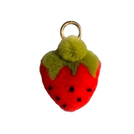 AVANCE Women's Fur Charm, Strawberry, Fruit, Avocado, Key Ring, Cute, Fluffy, Pom Pom, Popular Accessory, red
